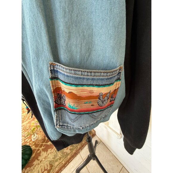 Vintage 80's handmade Southwestern-style denim jacket/sweatshirt Womens XL - Picture 16 of 16
